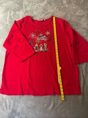Quacker Factory Red Fourth of July Beaded knit top. Size 2X